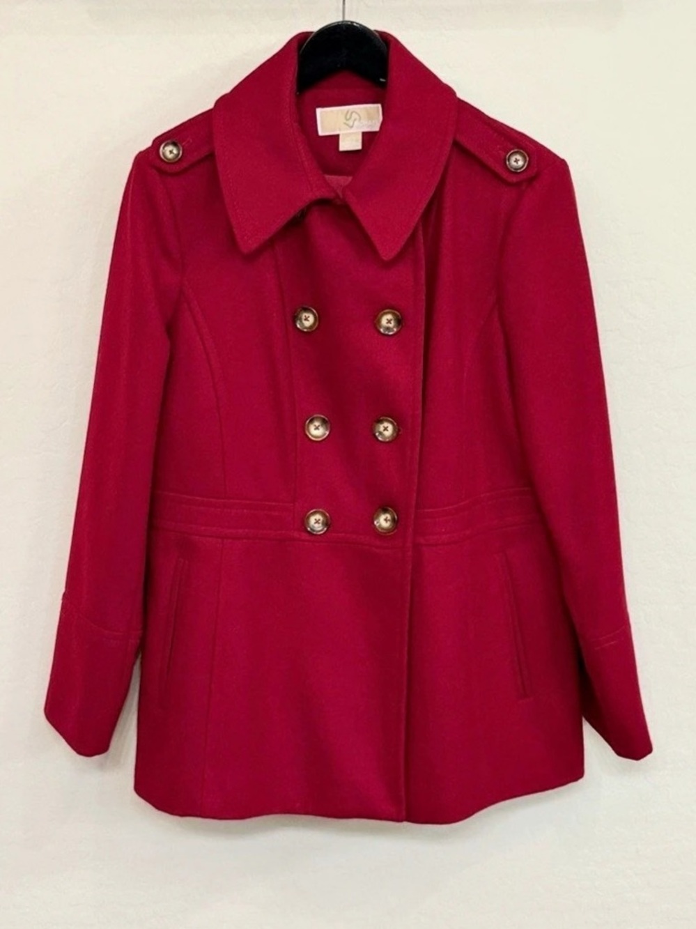 MICHAEL Michael Kors Red Wool Blend Double Breasted Peacoat Jacket Coat Large L